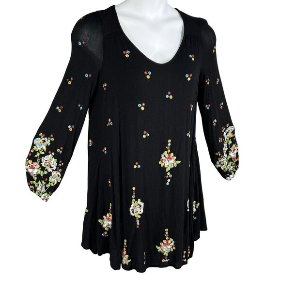 Free People Womens S Boho Floral Embroidered Oxford Black Mini Swing Dress - Picture 6 of 16